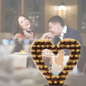 Pár-Mr&Mrs Drevené Srdce Čokoládový Dezert Candy Displeja, Stojan Vrchol Dekor Držiteľ Svadobné Party Bary