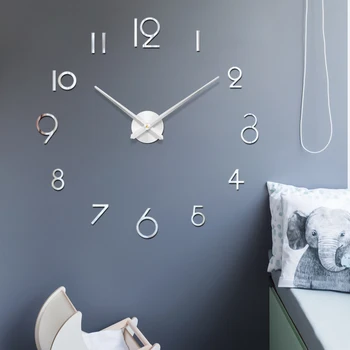 48 Palec Módne 3D veľká veľkosť nástenné hodiny zrkadlo nálepky DIY stručný obývacia izba dekor meetting izba nástenné hodiny diy nástenné hodiny sticke