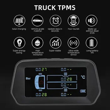 TPMS Auto Tlaku v Pneumatikách Alarm Monitor Systém LCD farebný Displej Solárne Auto Bezpečnosti Pneumatík, Tlak, Teplota, Varovanie