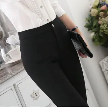 StreetweaR Módy Ženy nohavice plus veľkosť formálne office Dámy nohavice jednofarebné Slim Polovice pás nohavice na jar čierna