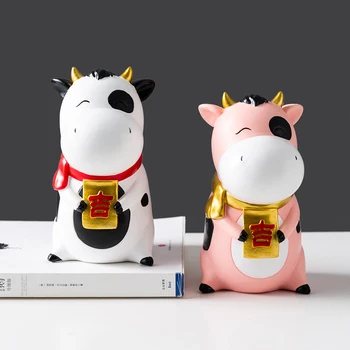 Nový Rok Tovaru Tvorivé Čínsky Štýl Roztomilý Krava Dekorácie Feng Shui Požehnanie pre Spálne, kancelársky Stôl Dekor Príslušenstvo Biela krava