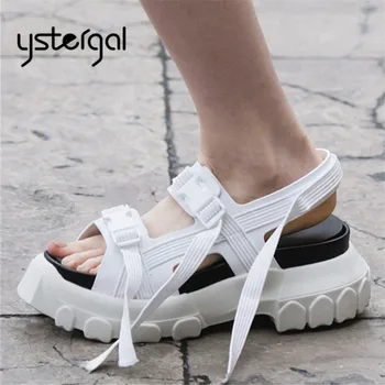 Ystergal Módne Biele Ženy Sandále 6TYP Platformu popínavé rastliny Bežné Ploché Topánky Žena Sandalias Mujer Žena Letné Beach Sandál