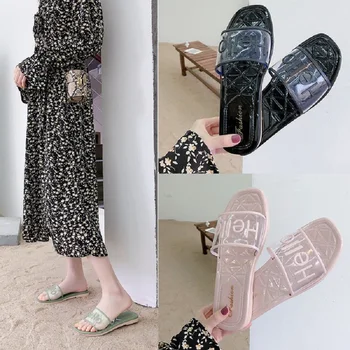 Letné Papuče, sandále, Topánky Žena 2020 Bodky Transparentné, otvorené Prst Flip Flops Jasné Ženy Vonkajšie Ploché Pláži Listov