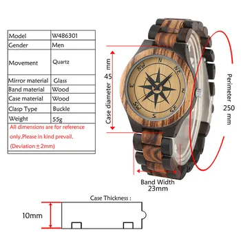 Štýlový Kompas Zobrazenie Vzor Dreva Hodinky Pánske Hodinky Quartz, Pevné Drevené Watchband Luxusné pánske Chronometra Nové 2019