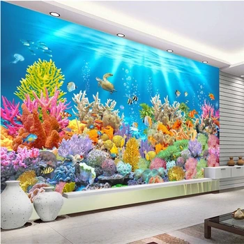 Beibehang Prispôsobiť akejkoľvek veľkosti tapety fresco fotografie Underwater World Aquarium 3D stereo tropické ryby TV pozadie tapetu