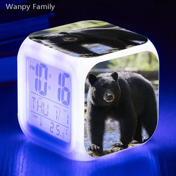 Veľké Zviera Medveď Hnedý Budík 7 Farebné LED Svietiace Digitálny Budík Detský Darček k Narodeninám Multifunkčné Flash Watche Hodiny