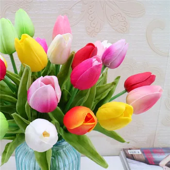 10 Ks tulip žiarovky latex Tulipány kvetinový Umelé Kytice Falošné kvetinové svadobné kytice zdobia kvety na svadbu dĺžka 34 cm