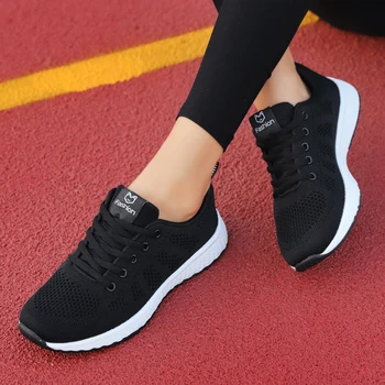Dámske členkové topánky móda priedušná chôdza oka šnúrky ploché topánky, tenisky ženy 2020 Tenis Žena Ružová, čierna, biela