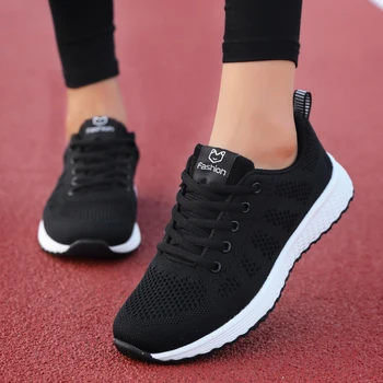 Dámske členkové topánky móda priedušná chôdza oka šnúrky ploché topánky, tenisky ženy 2020 Tenis Žena Ružová, čierna, biela