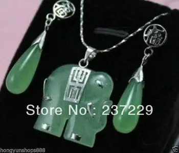 Veľkoobchodná cena dobrá ^^^^Pekná zeleného kameňa vytesané slon fortune šperkov náhrdelník/Prívesok, náušnice nastaviť
