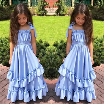 Deti Detský Dievča Princezná Dlhé Šaty Bez Rukávov Prehrabať Modré Oblečenie Letné Halloween Party Svadobný Sprievod Formálne Šaty