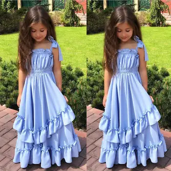 Deti Detský Dievča Princezná Dlhé Šaty Bez Rukávov Prehrabať Modré Oblečenie Letné Halloween Party Svadobný Sprievod Formálne Šaty