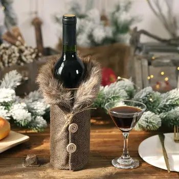 Vianočné Fľaša Červeného Vína Taška Kryt Vianočný Stôl Večera Dekorácie Strany Darček Riad fľaša vína kryt Vianočný Dekor #