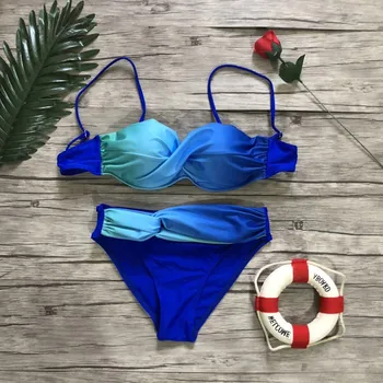 Módy Sexy Ženy, Plavky, Plážové Oblečenie Gradient Dva Kusy Pláž, Bikiny Nastaviť Plavky S Uväzovaním Za Krk Nízkym Pásom Plavky Leto