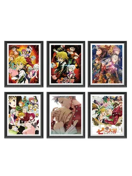 6pcs/set Anime Umenie Plagátu Komické Sedem Smrteľných Hriechov Stenu Obrázok, Hodváb Maľovanie Domáce Dekorácie Plagáty Modulárny Rámec