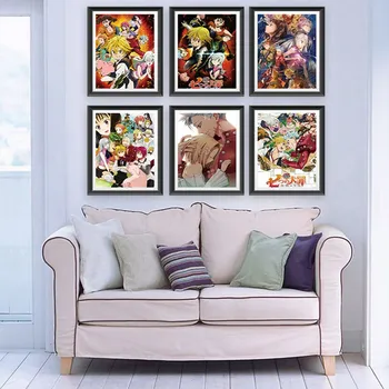 6pcs/set Anime Umenie Plagátu Komické Sedem Smrteľných Hriechov Stenu Obrázok, Hodváb Maľovanie Domáce Dekorácie Plagáty Modulárny Rámec