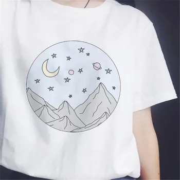 Japonský Štýl T-shirts Ženy Vytlačené Slnka Nad Morom Harajuku Biele Krátky Rukáv Bežné Tričko 2020 Letné Tee Tričko Žena