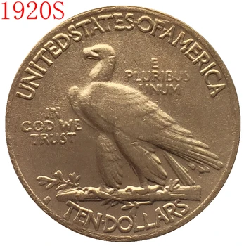24 K zlatom 1920-S $10 GOLD Indickej Polovica Eagle Mincí Kópia