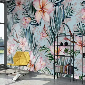 Milofi vlastné 3D tapeta nástenná maľba Nordic jednoduché kvety a listy pozadí stene obývacej izby, spálne dekorácie, tapety