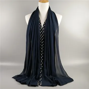 50 KS Kvalitných obyčajný bublina šifón pearl moslimských hidžáb šatku ženy šatkou pevné lopta, šatka pashmina bufandas šatky