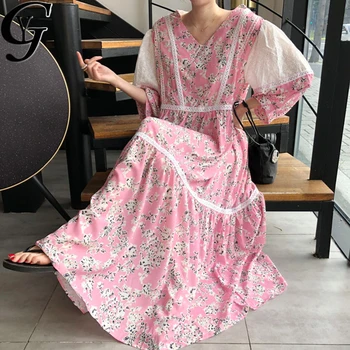 2020 Elegantné Boho Kvetinový Bavlnené Šaty Žien Bežné tvaru Voľné Nadrozmerné Maxi Šaty Žien Streetwear Módy Vestido Mujer