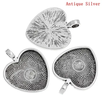 Zinkové zliatiny kovu Kúzlo Prívesky Srdce Antique Silver Farba Cabochon Nastavenia(Hodí 25 x 25 mm)3.6 cm x 29mm ,1 Pc