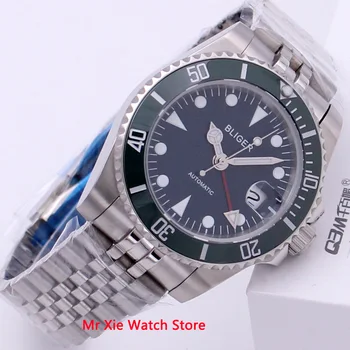 Bliger 40 mm Automatické Mechanické Hodinky Mužov Business Sapphire Crystal GMT Sledovať Svetelný Nepremokavé Kalendár Muž Náramkové hodinky