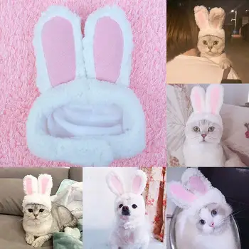 Pet Mačka Pes White Rabbit Ucho Hat Stojan-Eared Malý Biely Králik Malý Biely Medveď Tvarované Klobúk Roztomilé A Roztomilý Foto