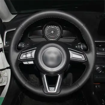 Pre Mazda CX5 2017-2019 auto volant, kryt čiernej umelej kože DIY Anti-slip fit celú sezónu
