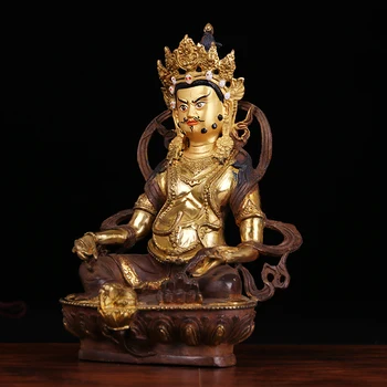 Staré # DOMOV rodinný Talizman #Tibete Budhizmus plný Gilding Žltá Jambhala Zambala zlatého Budhu mosadzná socha 21 CM