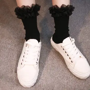 Japonský Štýl Oka Čipky Strane Bavlnené Ponožky Sladké Módne Dievča Mäkké Priedušné Farbou Hromadu Ponožky Pre Ženy