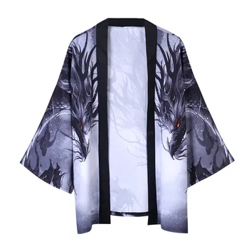Yukata haori mužov Japonské kimono cardigan mužov samuraj kostým oblečenie kimono Dragon Vytlačiť mens kimono tričko yukata haori