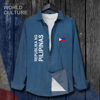 Filipíny Pilipinas PH, PHL PHI Oblečenie na Jar Jeseň Zase dole Golier Džínsy, Tričko Dlhý Rukáv Kovboj Kabát Vlajky Módne Topy