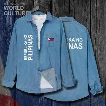 Filipíny Pilipinas PH, PHL PHI Oblečenie na Jar Jeseň Zase dole Golier Džínsy, Tričko Dlhý Rukáv Kovboj Kabát Vlajky Módne Topy