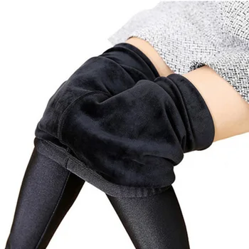 Jeseň hrubé zimné legíny módne pevné slim nohavice lady fleece teplé návleky na bežné čierne lesklé skinny nohavice plus veľkosť 5XL