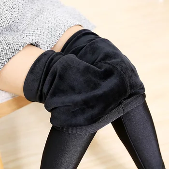 Jeseň hrubé zimné legíny módne pevné slim nohavice lady fleece teplé návleky na bežné čierne lesklé skinny nohavice plus veľkosť 5XL