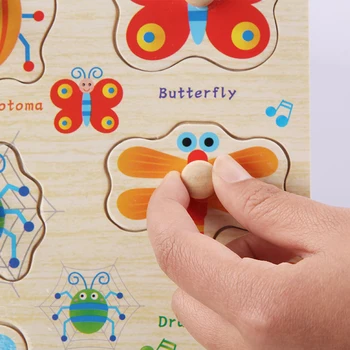 2 Ks v Ranom Detstve Hračky Zvierat, Hmyzu Vzor Ruky Chytiť Board 3D Puzzle Interaktívne Hračky, Detské Drevené Hračky