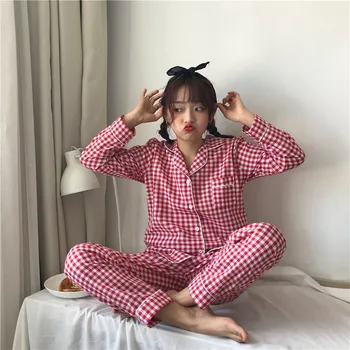 2021 kórejskej Ženy Pyžamo Súpravy s Nohavice Bavlna Pijama Koberčeky Jar Leto Sleepwear Pyžamo Roztomilý Noc Nosenie Nightsuits