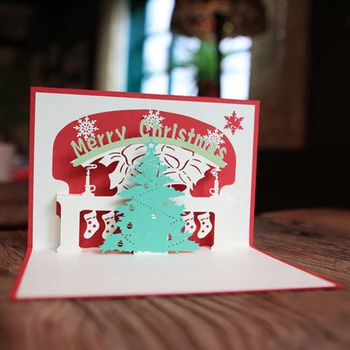 3D Pop-Up Pohľadnice Vianočný Stromček Darček