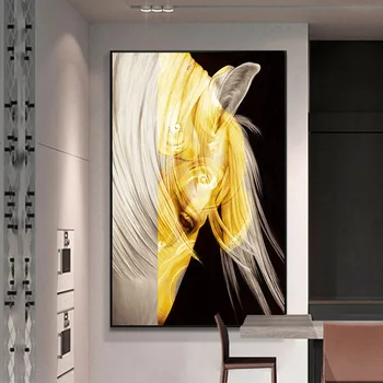 Zlatý Kôň Stene Plagát Súčasné Umenie Abstraktné Plátno Tlačiť Moderný Štýl Maľby Dekoratívny Obraz Obývacej Miestnosti Dekorácie