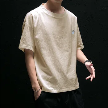 Mens Designer T-Shirts Mládež Voľné Imitácia Plátna-Krátke rukávy T-shirt Japonský Kolo Krku Výšivky Pol-rukávy T-shirt Nové