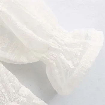 Štýlový výšivky biele blúzky V krku svetlice rukáv košele žena bežné elegantné pevné topy blusas mujer