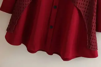 Plus veľkosť O-Krk dlhý rukáv Duté z čipky patchwork ženy šaty 2020 Jeseň black & red voľné dámy vestidos žena 5XL