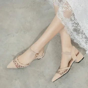 Sianie Tianie air mesh čistý kórejský štýl polka dot sladké dámy topánky robustný uprostred päty strán, svadby žena roztomilé topánky sandále