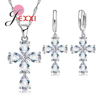 Ženy Kvapka Vody Crystal Šperky Sady Vyhlásenie Náhrdelníky Visieť Nastaviť Módne Náušnice 925 Sterling Silver Šperky