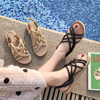 Letné šľapky dámy ploché sandále plážové sandále otvorenou špičkou dámy kríž popruh papuče, topánky, módne all-zápas odolné trend