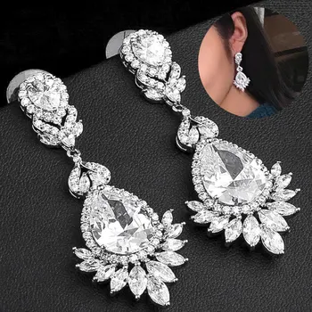 Jemné Šperky, Doplnky, Náušnice Kvapka Luxe Zirkón Bielej Kvalitné Svadobné Patty Femme Bijoux Náušnice pre Ženy