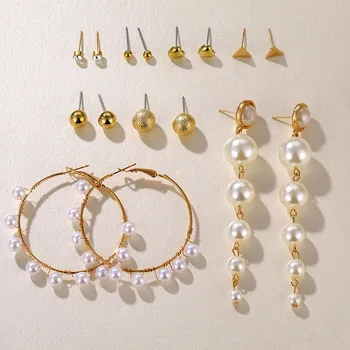 FAMSHIN Módne Pearl Zlaté Náušnice Set Pre Ženy, Akryl Kvet, Kvapka Vintage Náušnice Geometrické Hoop Náušnice 2020 NOVÉ Šperky