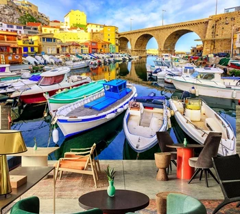 Francúzsko Mosty, Domy motorový čln Lode mesto tapety abstraktných de parede,reštaurácia, bar, obývacia izba gauč tv steny, spálne, 3d nástenná maľba