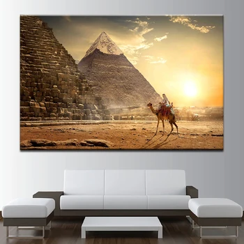 Modulárny Plagát Plátno Obrázky Wall Art Camel Egyptské Pyramídy Slnka Scenérie Maľovanie Moderný Rámec Vytlačí Dekor Obývacia Izba